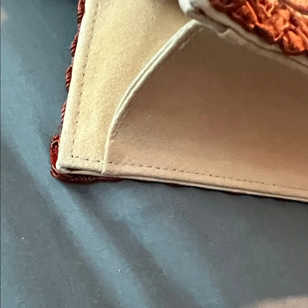 MOO ROO Charleston Handmade Vintage 2001 Burnt Orange Paisley Velvet-Trim Clutch - Picture 6 of 17